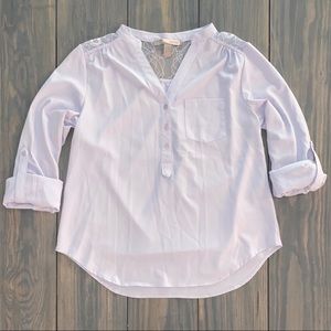 F21 Light Lavender Button Lace Shoulder Blouse S